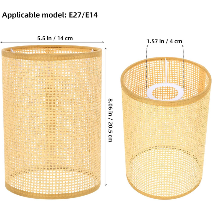 Заміна абажура з ротанга з ротанга E27-E14 Абажур з натурального плетеного циліндра Світловий чохол для люстри Настільний стіл Лампи ука