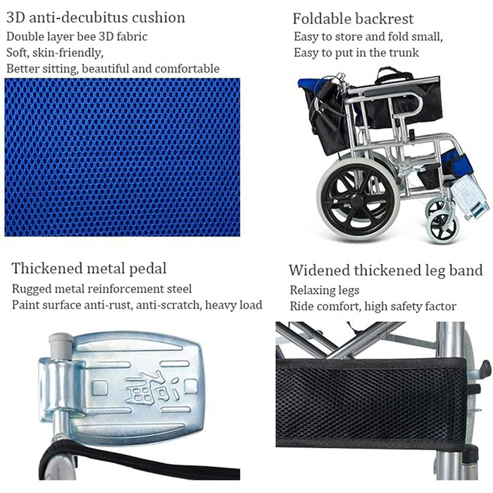 Крісла колісні Розбірна транзитна інвалідна коляска, комфортні крісла, відкидна спинка, надлегка портативна самохідна інвалідна коляска, стійка інвалідна коляска для людей похилого віку з обмеженими можливостями