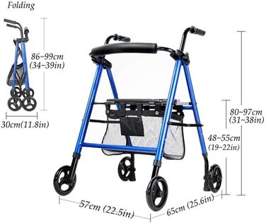 Прогулянкові рами для людей похилого віку, стандартні рами для ходьби, легкий ролик з сидінням, кошиком і гальмами - Розбірний допоміжний засіб для пересування з 4 колесами - для дорослих, літніх людей, людей похилого віку та людей