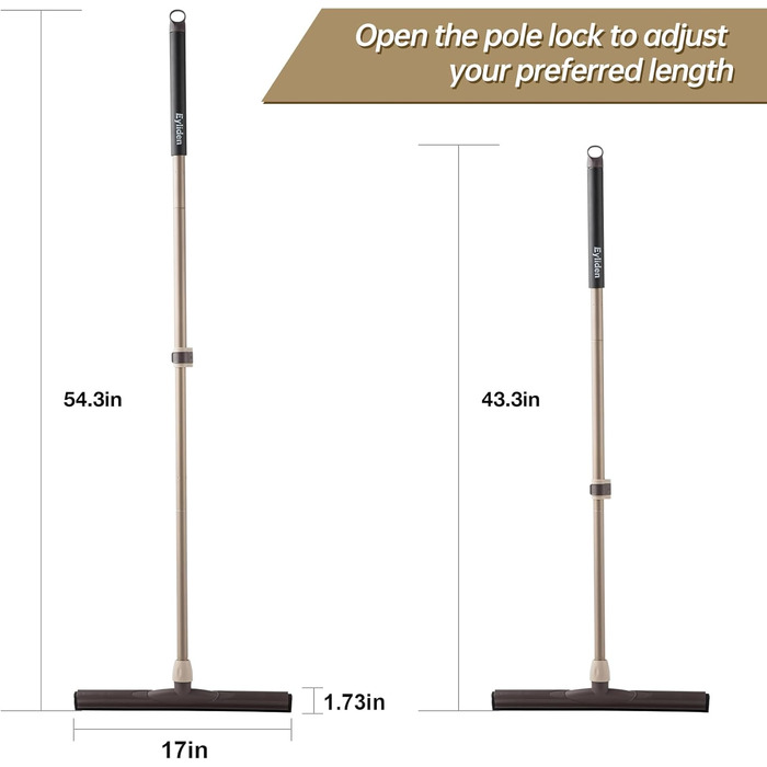 Ракель для води Eyliden Ракель для підлоги, Ракель для води 45см з телескопічною ручкою, Ракель для води для підлоги Ванна кімната Плитка Скло Вікно Душ Мармур Коричневий