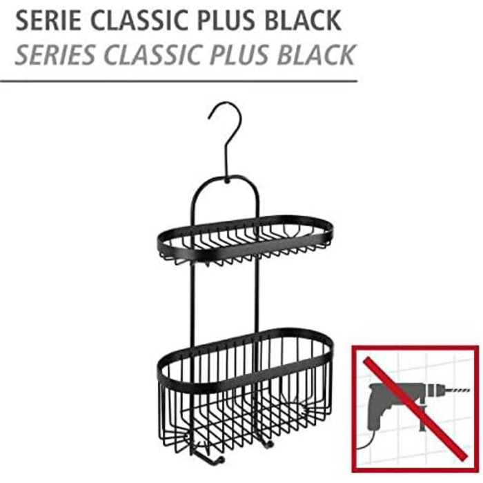 Душова стійка WENKO Bathroom Caddy Classic Plus Black, настінний кошик з високоякісним захистом від іржі, 26,5 x 47 x 12,5 см, чорний Duo (Caddy) Single