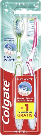 Зубна щітка Colgate Max White, середня, 2 шт. и - Ручна зубна щітка для білих від природи зубів, з щетиною середньої жорсткості