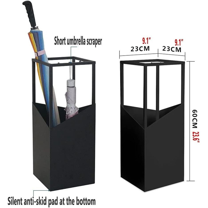 Підставка для парасольок LXGJSQY, Внутрішня залізна підставка для парасольок, Відро для парасольки в передпокої з гачком, Квадратний органайзер для парасольок на 9-12 парасольок