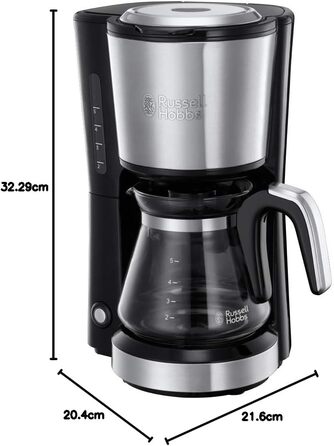 Кавоварка Russell Hobbs Mini душова лійка для оптимальної екстракції та аромату Компактна (макс. 5 чашок, скляний глечик 0,6 л, з постійним фільтром, нагрівальна плита) компактна кавоварка з фільтром мала 24210-56 Міні-кавоварка одинарна