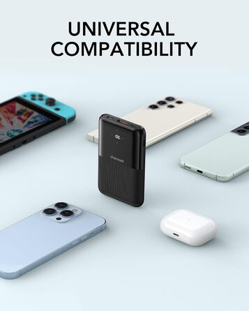 Зовнішній акумулятор 10000mAh зі світлодіодним індикатором, USB C, 20W PD3.0 QC4.0, чорний