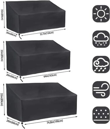 Чохол для садової лавки на 2 місця Захисний чохол для садової лавки, зимостійкий, стійкий до ультрафіолету, вітростійкий, стійкий до розривів чохол для лавки з оксфордської тканини Чохол для садового дивана, 134x66x89см