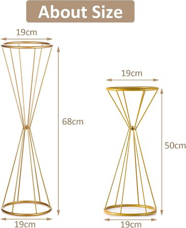 Підставка для квітів Sziqiqi Золото для весілля 68 см висока ваза для труб для столів Весільний прийом Набір з 2 центральних частин Прикраса для вечірки День народження Подія Фестиваль Святкування Золото-68см 2