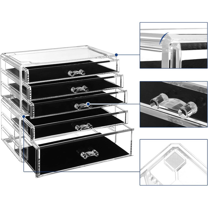 Органайзер для макіяжу SONGMICS, 2 шт. абельовані коробки для зберігання ювелірних виробів та косметики, з 5 шухлядами, пластикові, різдвяні, прозорі JMU32TP
