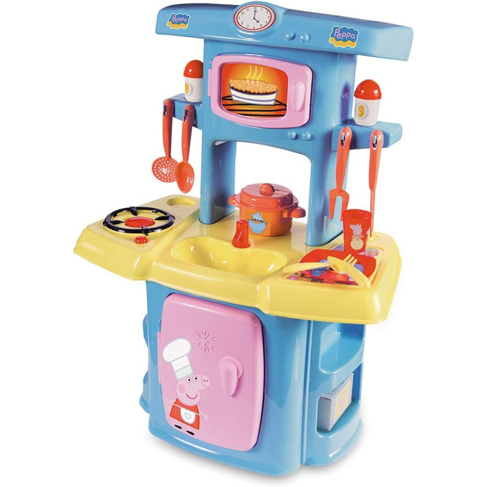 Дитяча кухня Smoby Mi Cocina Peppa Pig Wutz Ecoiffier з 13 аксесуарами, 100 офіційно ліцензований продукт, для хлопчиків і дівчаток від 18 місяців (1711), кольорова, 60,5 x 42,7 x 24,6