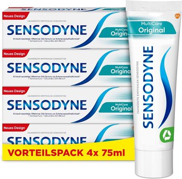 Зубна паста Sensodyne MultiCare Original, 4 шт. 75 мл, щоденна зубна паста з фтором, для чутливих зубів