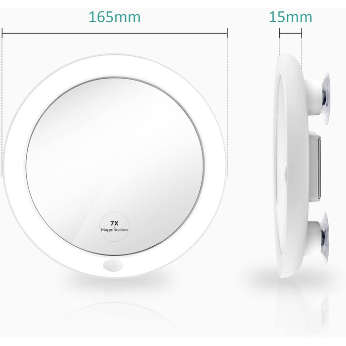 Дзеркало для макіяжу EMKE з підсвічуванням 7x, кругле світлодіодне збільшувальне дзеркало 165 мм з присоскою, без свердління Портативне дзеркало для макіяжу настінне дзеркало на батарейках 7X