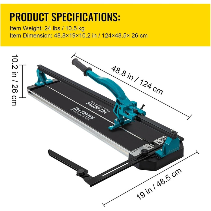 Ручний плиткоріз WLLKIY Ручний плиткоріз для різання керамічної керамогранітної плитки для підлоги (39 дюймів без кронштейна)