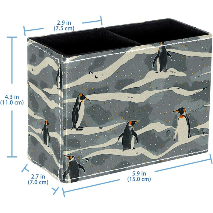 Тримач для ручки для столу, Органайзер для ручки для столу, Кедді зі штучної шкіри, Пінгвін Мультфільм Тварина, Антарктида, Красиво, Тумбочка, Настільний органайзер Pattern 14310