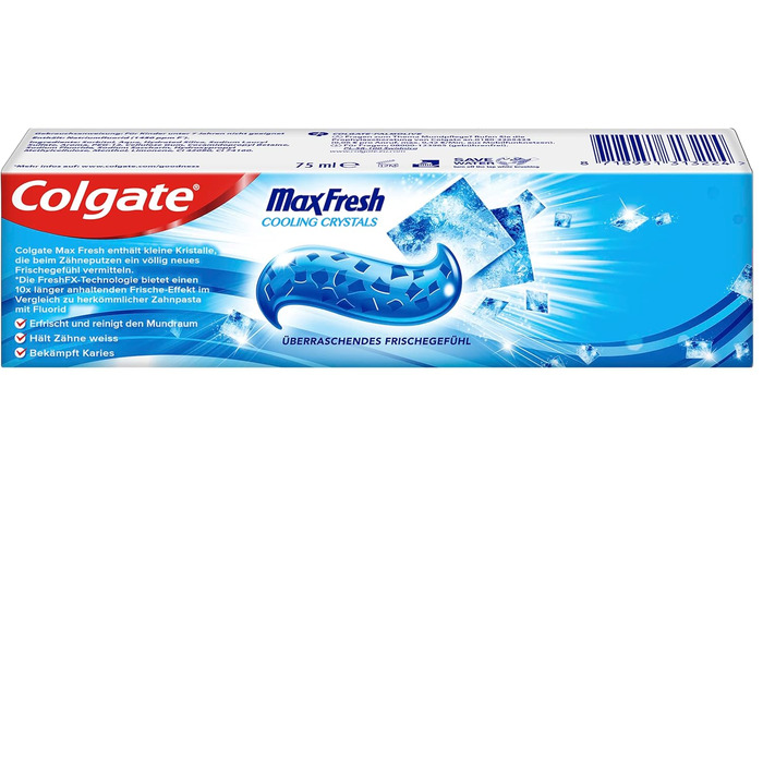 Зубна паста Colgate Max Fresh Cooling Crystals 12x75 мл ефективне чищення зубів для тривалої свіжості та чистого відчуття в роті зберігає зуби білими та бореться з карієсом 75 мл (12 упаковок)