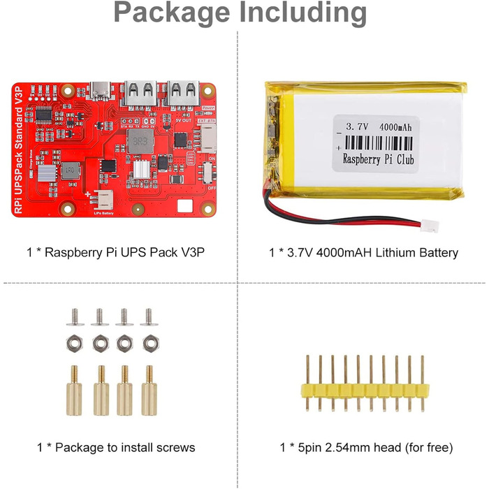 Блок живлення Raspberry Pi 4 Капелюх ДБЖ USB Живлення плати розширення з батареєю 4000 мАг для Raspberry Pi 4B 3B 3B 2B 2B