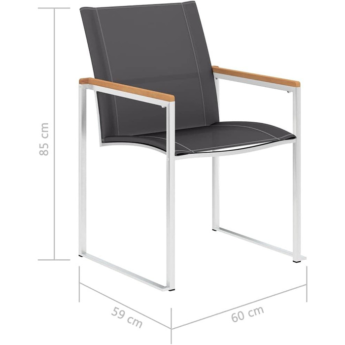 Садовий стілець Штабелювання Стілець Садові меблі Стілець Стільці Крісло Балконне крісло Патіо Крісло Садові стільці Текстиль Нержавіюча сталь Сірий Масив Тикового дерева, 2 шт.