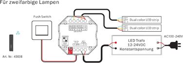 Бездротовий контролер диммера для CCT двоколірна регульована біла світлодіодна стрічка 12-24 В постійного струму