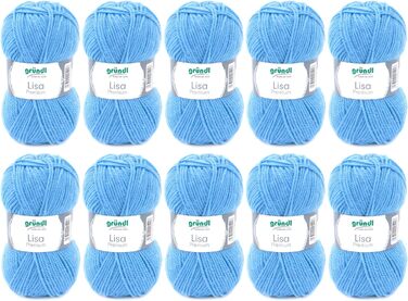 Пряжа Grndl Lisa Premium Uni Knitting & Crochet Yarn (м'яка і схожа на шерсть, проста в догляді пряжа для в'язання з 100 поліакрилу, 50 г/ 133 м, розмір голки 3,5 - 4,5, 10 клубків по 50 г кожен), (середній синій)