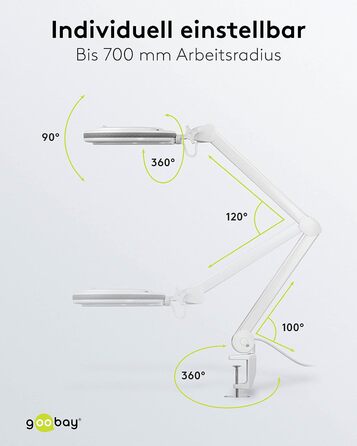 Світлодіодна лампа-лупа goobay 60362 з затискачем / споживана потужність 9 Вт / лінза з кришталевого скла 127 мм/колірна температура 6400 K / 1.75 шт. збільшення/світловий потік 83-730 люмен/біла версія 2023 року