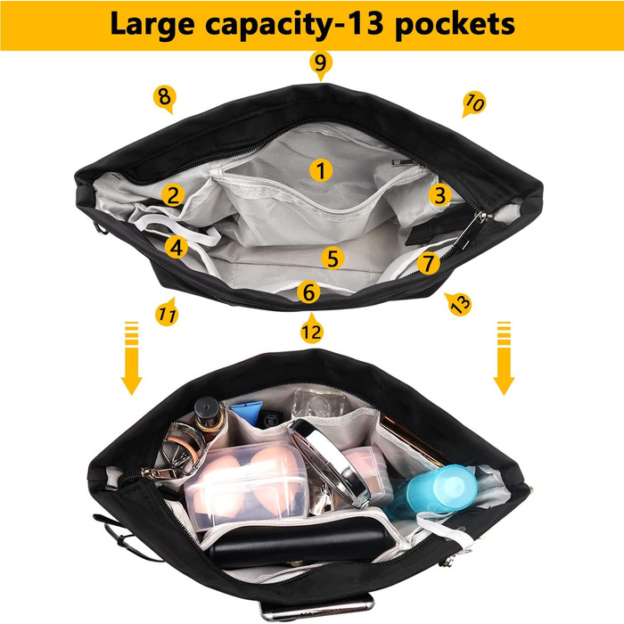 Сумка-органайзер нейлонова, сумка-органайзер в сумці, сумка-органайзер в сумці з брелоком, водонепроникні внутрішні кишені з декількома кишенями (L), чорна L