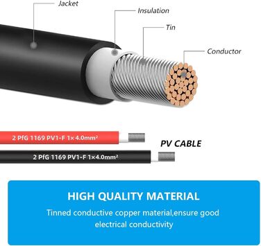 Подовжувач сонячного кабелю 2,5 м, 4 мм/6 мм 1-50 м Подовжувач сонячного кабелю, фотоелектричний сонячний кабель, з'єднувальний кабель сонячна вилка, водонепроникна вилка IP67 (12AWG/4 мм 2,5 м) 2,5 м 4 мм