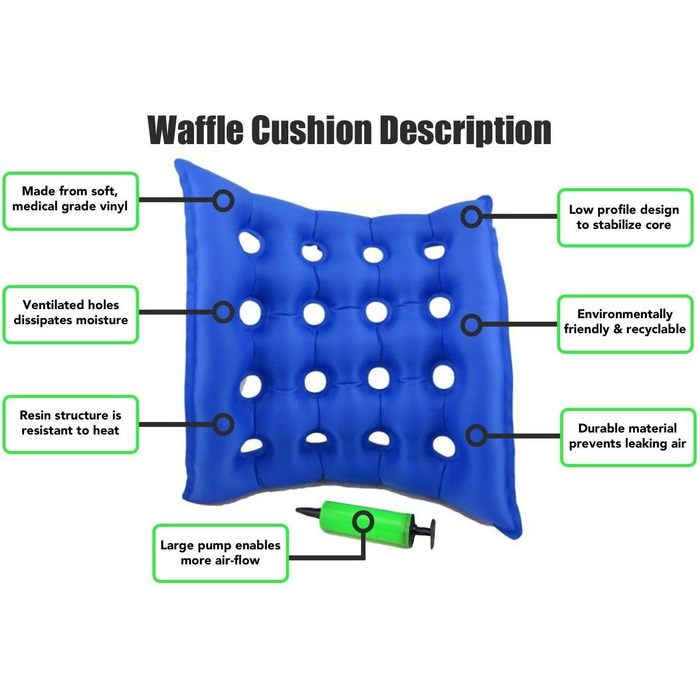 Подушка для сидіння для крісел/інвалідних візків, надувна, запобігає утворенню пролежнів і пролежнів, ідеально підходить для тривалого сидіння, з насосом, 43,2 x 43,2 см