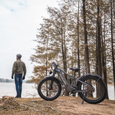 Електричний велосипед RZOGUWEX, 26-дюймовий позашляховий EBIKE для дорослих зі знімним літій-іонним акумулятором 48 В 25 Ач, 7 передачами з подвійними амортизаторами та подвійним гідравлічним дисковим гальмом (чорний)