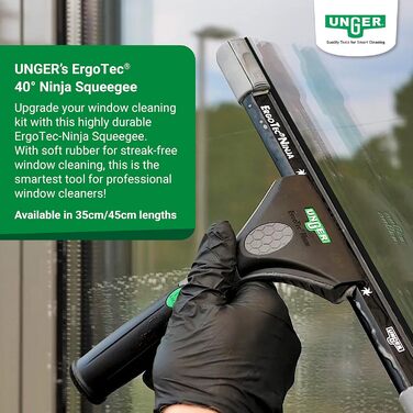 Склоочисник UNGER ErgoTec Ninja 40 (ширина 45 см, ергономічна ручка, з м'якою гумою, два гумових положення, віконний ракель з функцією повороту) EN450 45 см 40