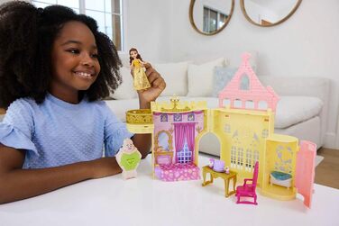 Іграшка Disney Princess, ляльковий будиночок Belle's Stacking Castle з маленькою лялькою та 8 деталями, натхненний фільмом Діснея, іграшки для подорожей та подарунки для дітей Belle's Castle, 52 -