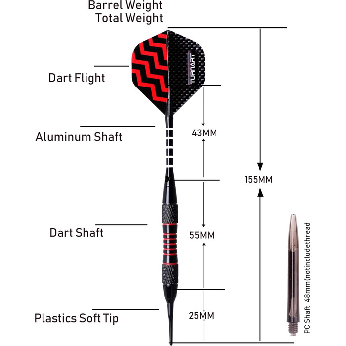 Дротики Turnart з пластиковим наконечником 9 шт. 18 грам з 50 додатковими наконечниками для дротиків 20 гумових кілець 27 польотів 9 PC Shafts Набір інструментів для електронного дротиків (колір)