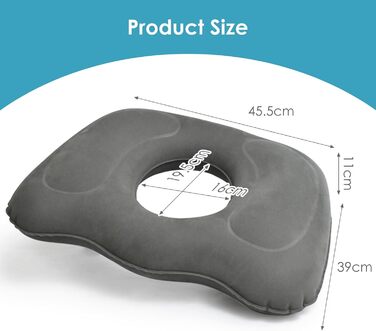 Надувна пончикова подушка, Ортопедична подушка для сидіння, Офісна сидяча, після операції, Подушка сидіння кругла, Ергономічна кільцева подушка, Геморойна виразка Куприк Relief Кільце для сидіння Подушка Hemorid (сіра)