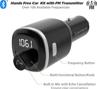 Універсальний автомобільний комплект Bluetooth Scosche Hands-free - з FM-передавачем, подвійні порти USB - чорний