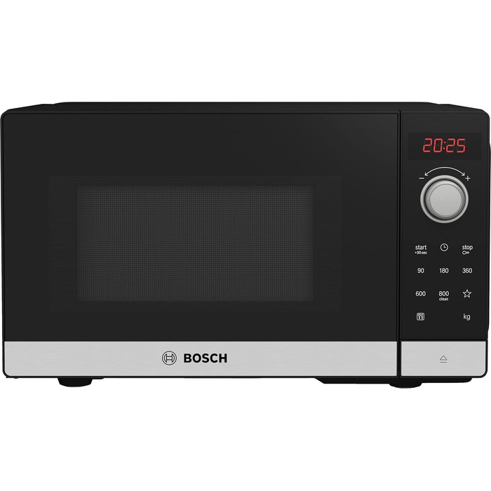 Мікрохвильова піч Bosch FFL023MS2 Series 2, 26 х 44 см, 800 Вт, поворотний стіл 27 см, дверна петля ліва, AutoPilot 7 7 автоматичних програм, підтримка прибирання, LED-сенсорний дисплей, нержавіюча сталь нержавіюча сталь (нова) з автоматичними програмами 