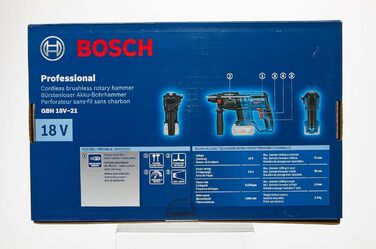 Акумуляторний перфоратор Bosch Professional 18V System GBH 18V-21 (з SDS plus, макс. енергія удару 2 Дж, безщітковий двигун, без акумулятора/зарядного пристрою)