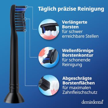 Змінні щітки з активованим вугіллям demirdental підходять для змінних щіток Philips Sonicare, середніх змінних щіток для природного очищення, чорні, HX9058mb, набір з 8 шт.
