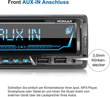 Автомобільна стереосистема XOMAX XM-R282 з FM RDS, гучний зв'язок Bluetooth, USB, SD, MP3, ID3, 2-й порт USB з функцією заряджання, AUX-IN, 1 DIN