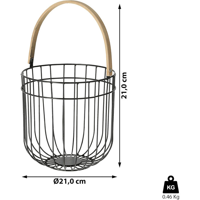 Металевий кошик Cepewa з дерев'яною ручкою Залізо 2221см чорне натуральне Кошик для зберігання Дротяний кошик