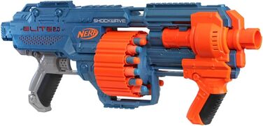 Бластер Nerf Elite 2.0 Shockwave RD-15, 30 дротиків Nerf, обертовий барабан на 15 дротиків, швидкий вогонь з помповим механізмом, з можливістю розширення, упаковка без розчарувань