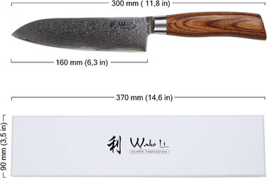 Дамаський ніж Wakoli EDIB Pro Santoku Лезо 16 см I висока продуктивність різання Стійкі та довговічні леза 67 шарів дамаської сталі ергономічна дерев'яна ручка пакка I унікального дизайну