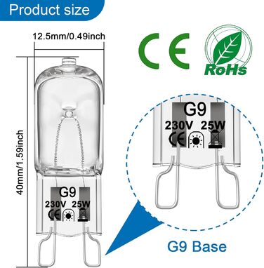 Галогенні лампи VIIVUU G9 25 Вт, 230 В теплий білий з можливістю затемнення 2800 К без галогенних капсульних лампочок, 260 лм без мерехтіння лампочки Лампа для духовки 25 Вт 300 Лампочка для духовки для витяжки 20 шт.