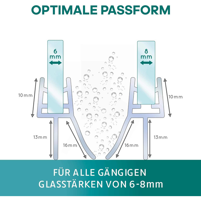 Душовий ущільнювач Meisterfaktur 2 шт. - Розширений дефлектор води - Ідеальне ущільнення для скляних дверей 6,7,8 мм у душових кабінах (6-8 мм (прозорий))