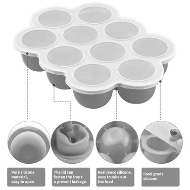 Силіконовий контейнер для зберігання дитячого харчування в морозильній камері Заморожування всіх видів, 75 мл/відділень 12 x 75 мл і 10 x 75 мл Сірий і рожевий