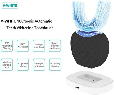 Ультразвукова зубна щітка, автоматична зубна щітка 360 Auto Sonic Toothbrush, щітка для відбілювання зубів із таймером і бездротовою зарядкою Ультразвукова електрична зубна щітка 360 для дорослих (чорна, 1)