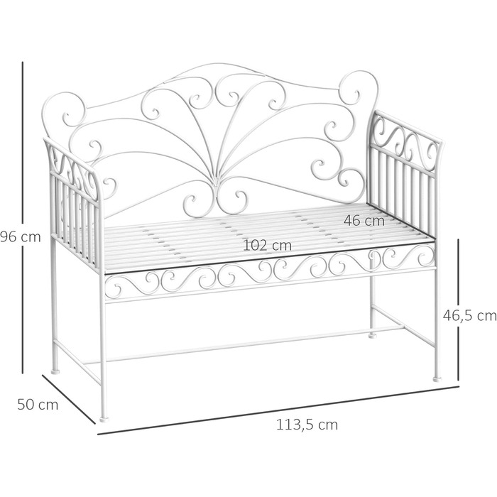 Садова лавка Outsunny Лавка Паркова лавка Лавка Лавка Садові меблі 2-місна металева біла