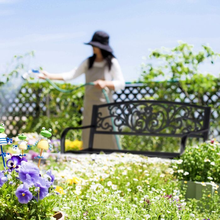 Лавка Relaxdays Garden, зручна 2-місна, з вінтажними прикрасами, для тераси, балкона, ВхШхГ 86,5 х 127 х 60 см, чорна