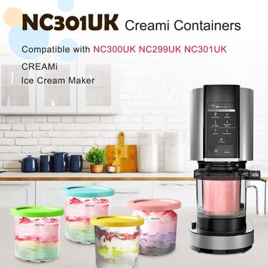 Контейнер BYKITCHEN Creami для виробництва морозива Ninja CREAMi NC300EU, відро для морозива 4 шт. и, аксесуари для машини для морозива, сумісні з машиною для морозива Ninja Creami NC299EU NC300EU NC301EU морозива