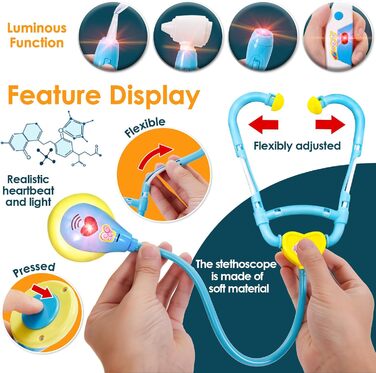Купити валіза лікаря для дітей від 3 років, валіза лікаря з аксесуарами стетоскоп, шприц, набір лікаря зі світлом і звуком для дітей, іграшка лікар, рольова гра для дівчинки хлопчика, подарунки (синій)