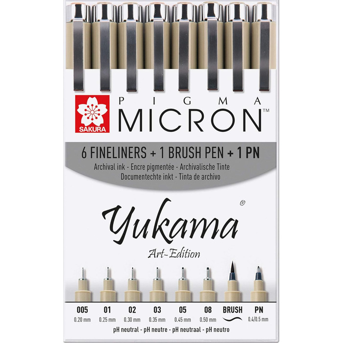 Набір Yukama Sakura Pigma Art Edition з 8, 6 Pigma Micron Fineliners 1 ручка Pigma Brush 1 ручка Pigma PN, чорна