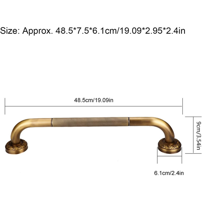 Поручень для душової кімнати, античний стиль, латунь, різьблений, душовий піддон, запобіжний поручень, настінне кріплення, аксесуари для ванної кімнати