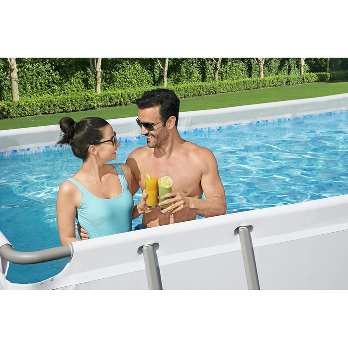 Басейн Bestway Power Steel Frame Pool Complete with Filter Pump 732 x 366 x 132 см, світло-сірий, квадратний